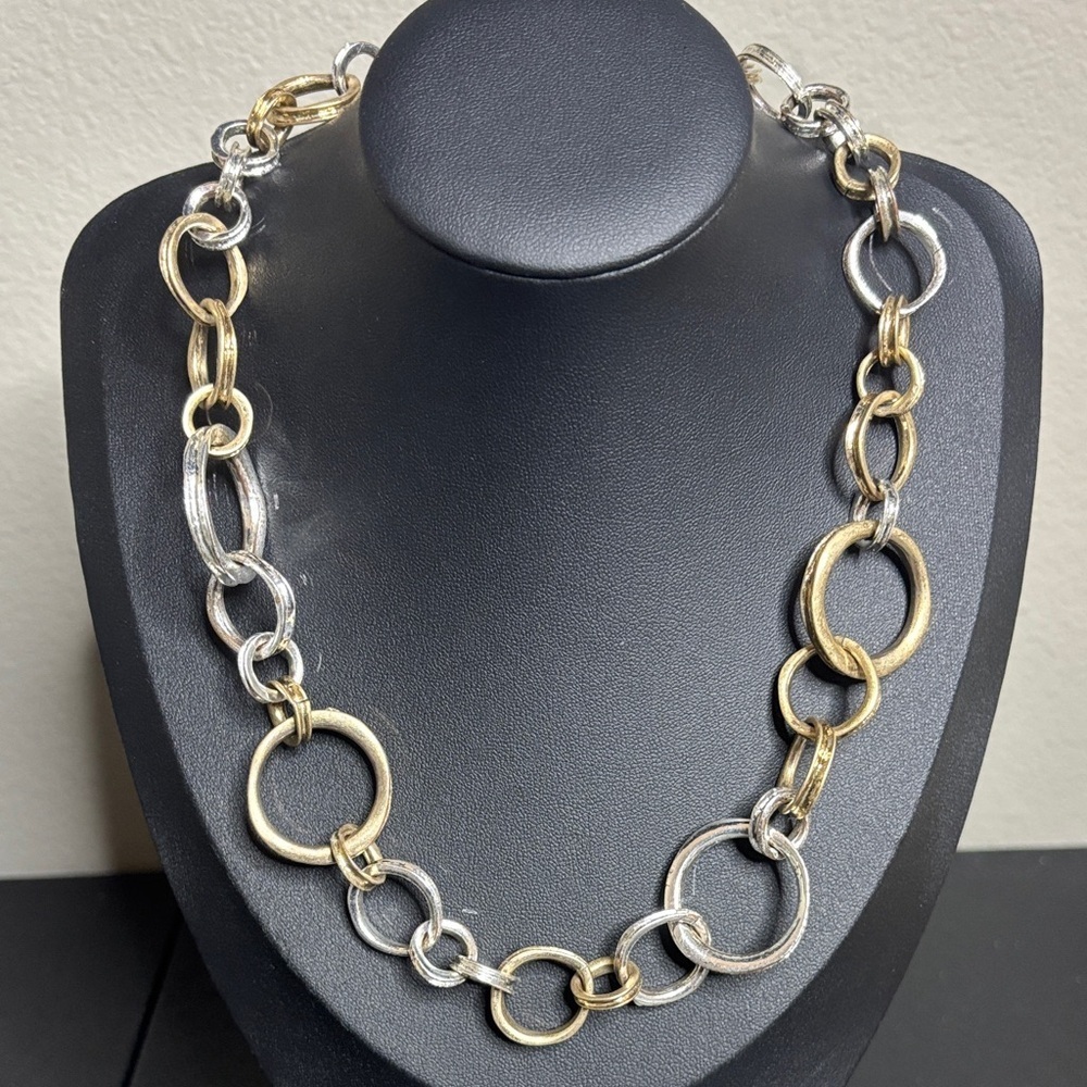 Robert Lee Morris RLM SOHO Silvertone & Goldtone Ring Pendant Necklace Modernist